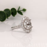 Oval Ring Semi Mount w Round Diamond Accents & Milgrain Details