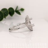 Oval Ring Semi Mount w Round Diamond Accents & Milgrain Details