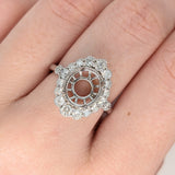 Oval Ring Semi Mount w Round Diamond Accents & Milgrain Details