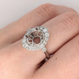 Oval Ring Semi Mount w Round Diamond Accents & Milgrain Details