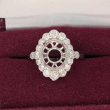 Oval Ring Semi Mount w Round Diamond Accents & Milgrain Details