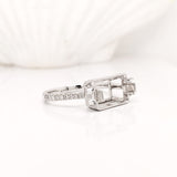 Half Bezel Stone Ring Semi Mount w Baguette Diamond Accents