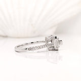 Half Bezel Stone Ring Semi Mount w Baguette Diamond Accents