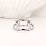 Half Bezel Stone Ring Semi Mount w Baguette Diamond Accents