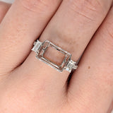 Half Bezel Stone Ring Semi Mount w Baguette Diamond Accents