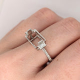 Half Bezel Stone Ring Semi Mount w Baguette Diamond Accents