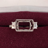 Half Bezel Stone Ring Semi Mount w Baguette Diamond Accents