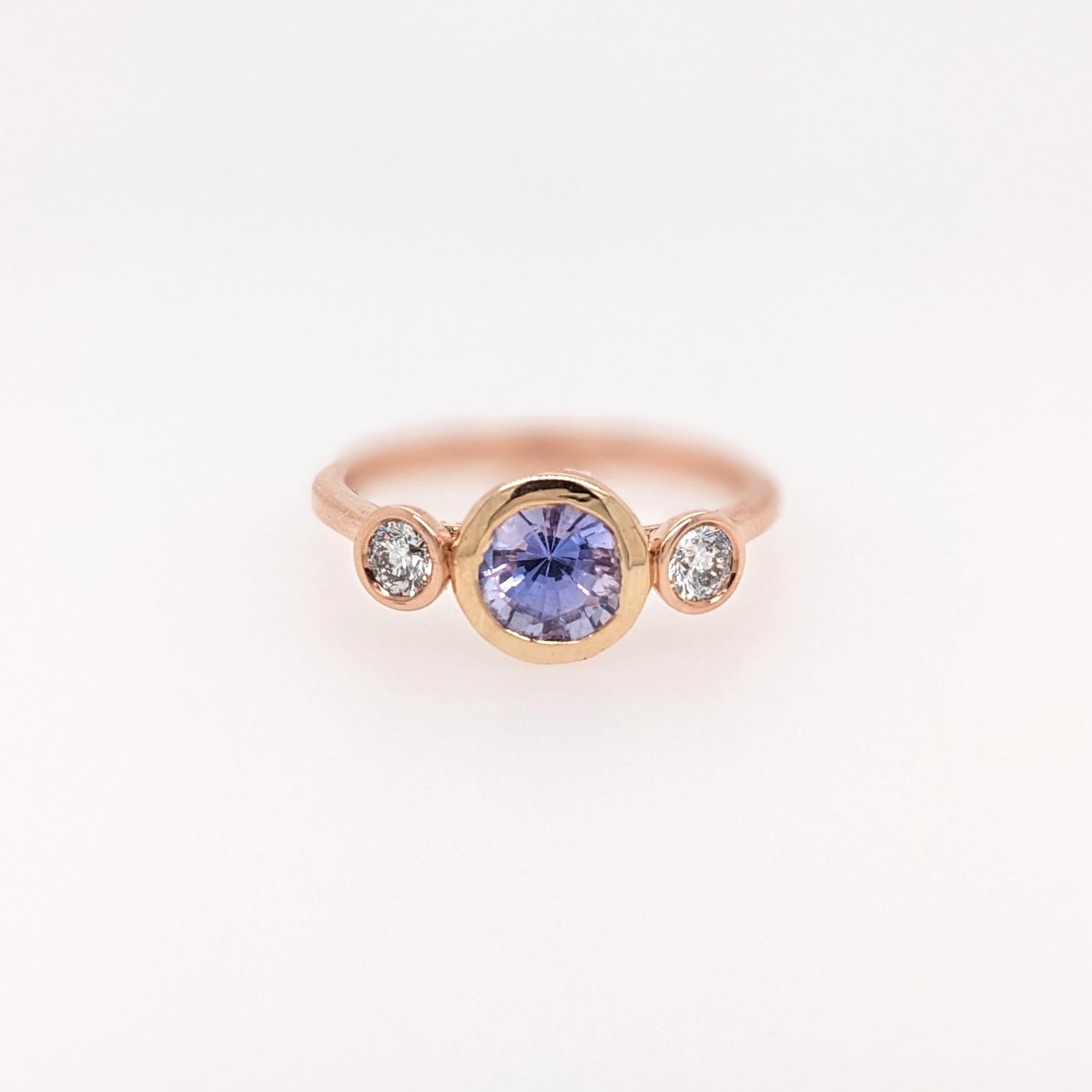 Tanzanite Ring w Natural Diamond Accents in 14K Rose Gold Round 6mm