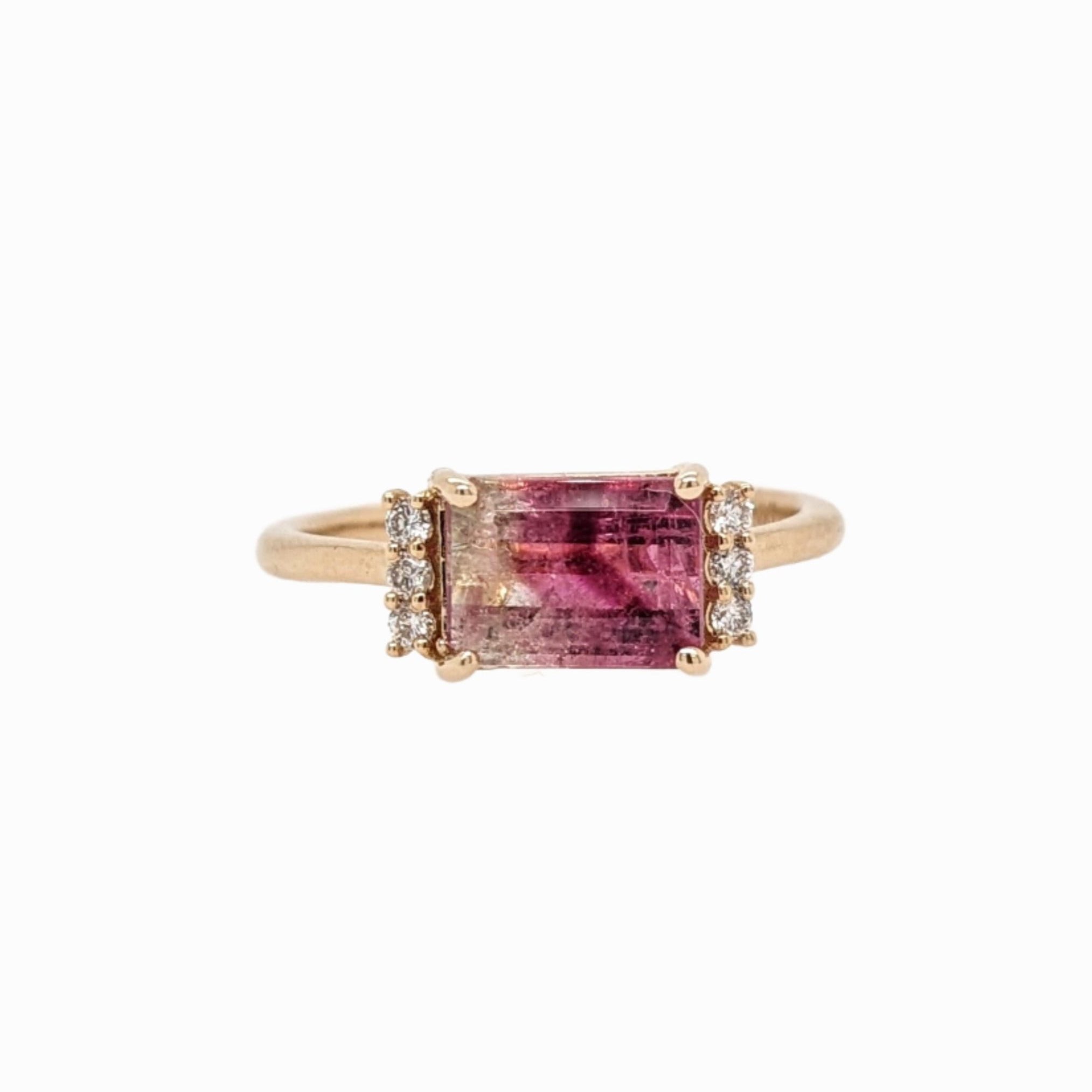 Bi-color Tourmaline Ring w Natural Diamonds in 14K Yellow Gold Emerald Cut 8x6