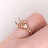 Ring Semi Mount w Natural Diamonds in Solid 14K Gold Oval cut 9x7mm