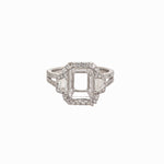 Ring Semi Mount w Natural Diamonds in 14k White Gold Emerald cut 9x7mm