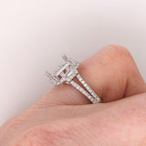 Ring Semi Mount w Natural Diamonds in 14k White Gold Emerald cut 9x7mm