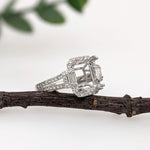 Ring Semi Mount w Natural Diamonds in 14k White Gold Emerald cut 9x7mm