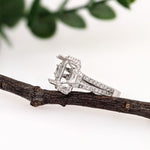 Ring Semi Mount w Natural Diamonds in 14k White Gold Emerald cut 9x7mm