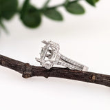 Ring Semi Mount w Natural Diamonds in 14k White Gold Emerald cut 9x7mm