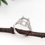 Ring Semi Mount w Natural Diamonds in 14k White Gold Emerald cut 9x7mm