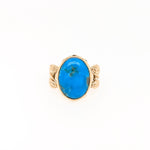 Turquoise Ring w Natural Diamond Accents in 14K Yellow Gold Oval 16x12mm