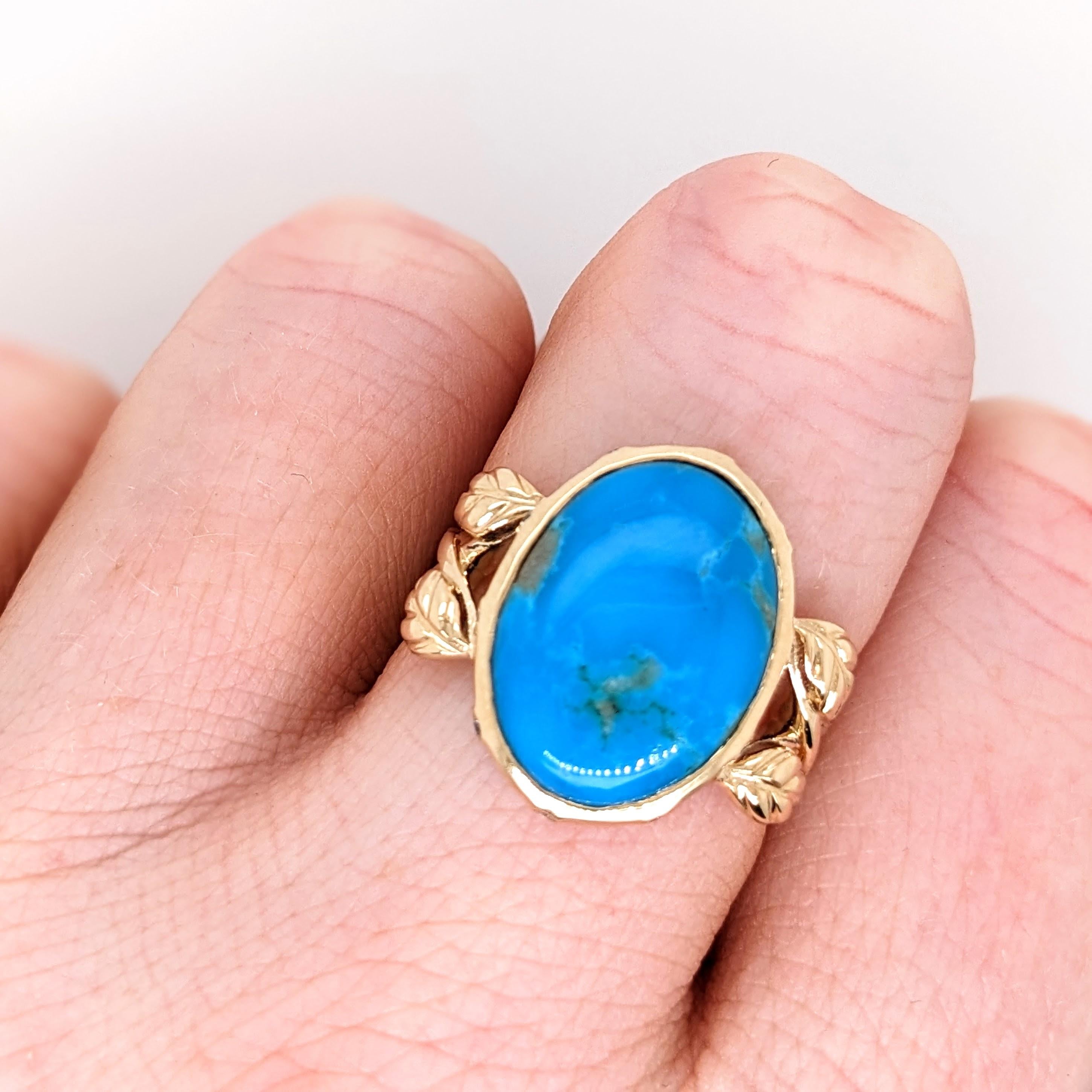 Turquoise Ring w Natural Diamond Accents in 14K Yellow Gold Oval 16x12mm