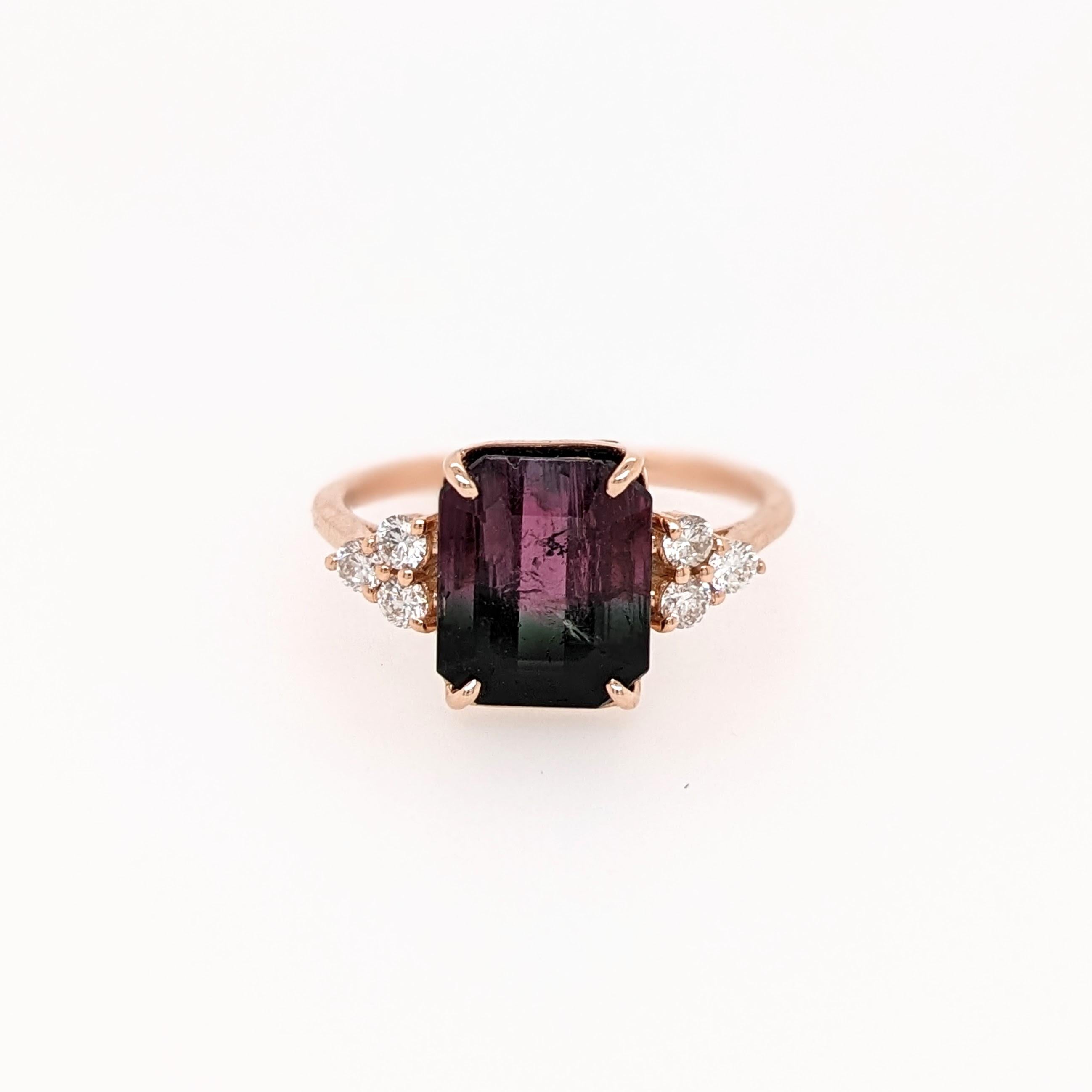 Bi-color Tourmaline Ring w Natural Diamonds in Solid 14K Gold Emerald 10x8mm
