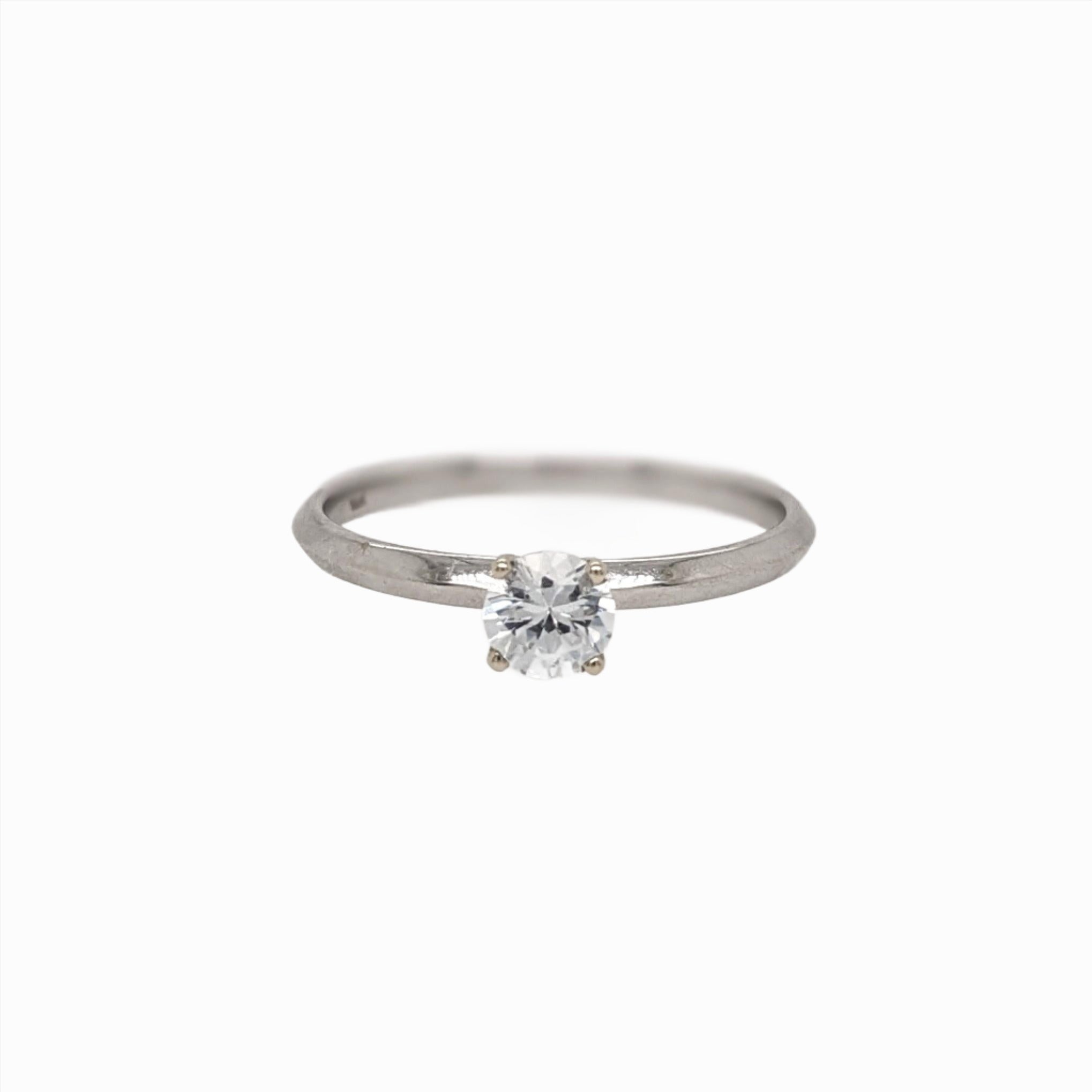 White Sapphire Solitaire Ring in Solid 14K White Gold Round 5mm