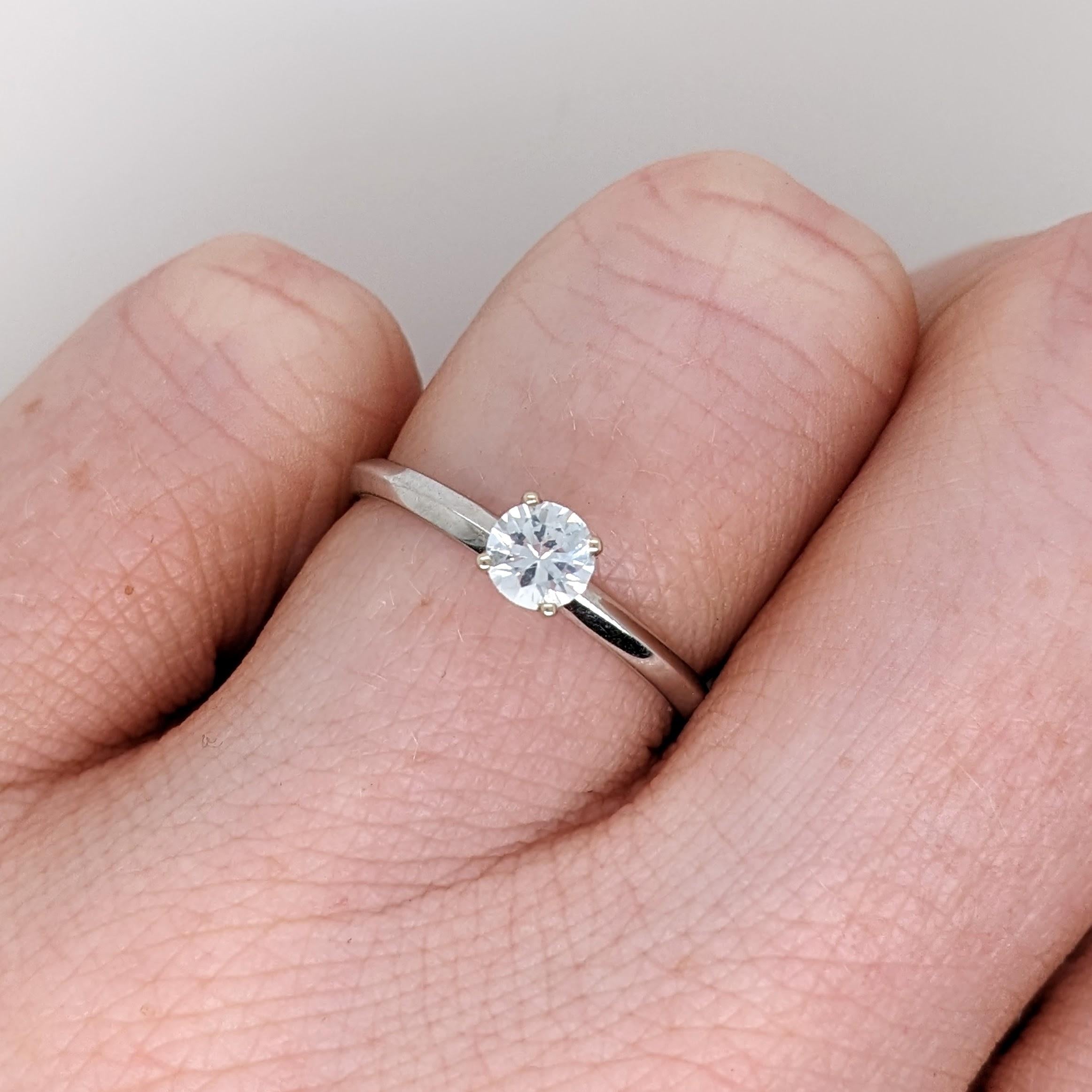 White Sapphire Solitaire Ring in Solid 14K White Gold Round 5mm