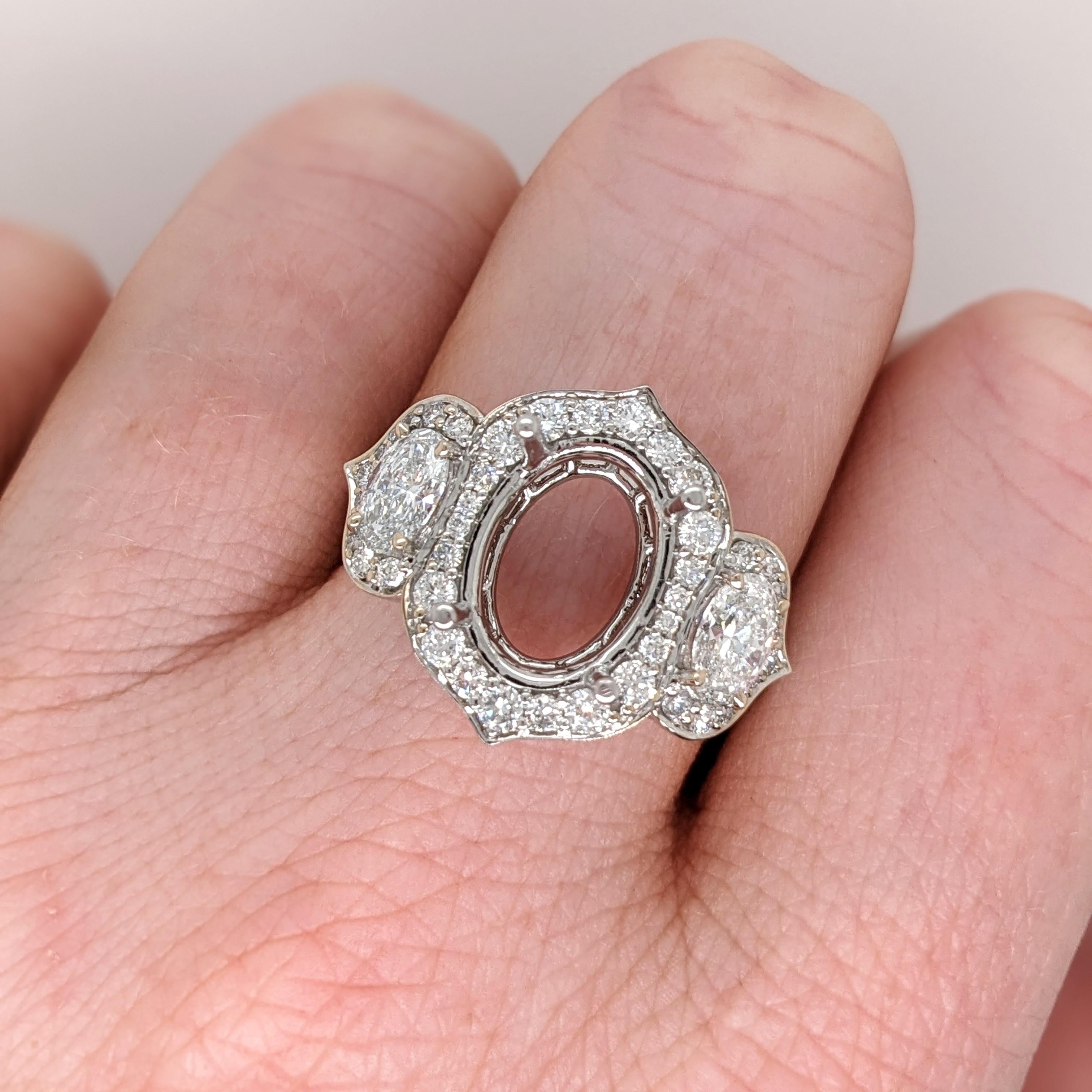 Ring Semi Mount w Natural Diamonds in Solid 14K Gold Oval Cut 11x9mm