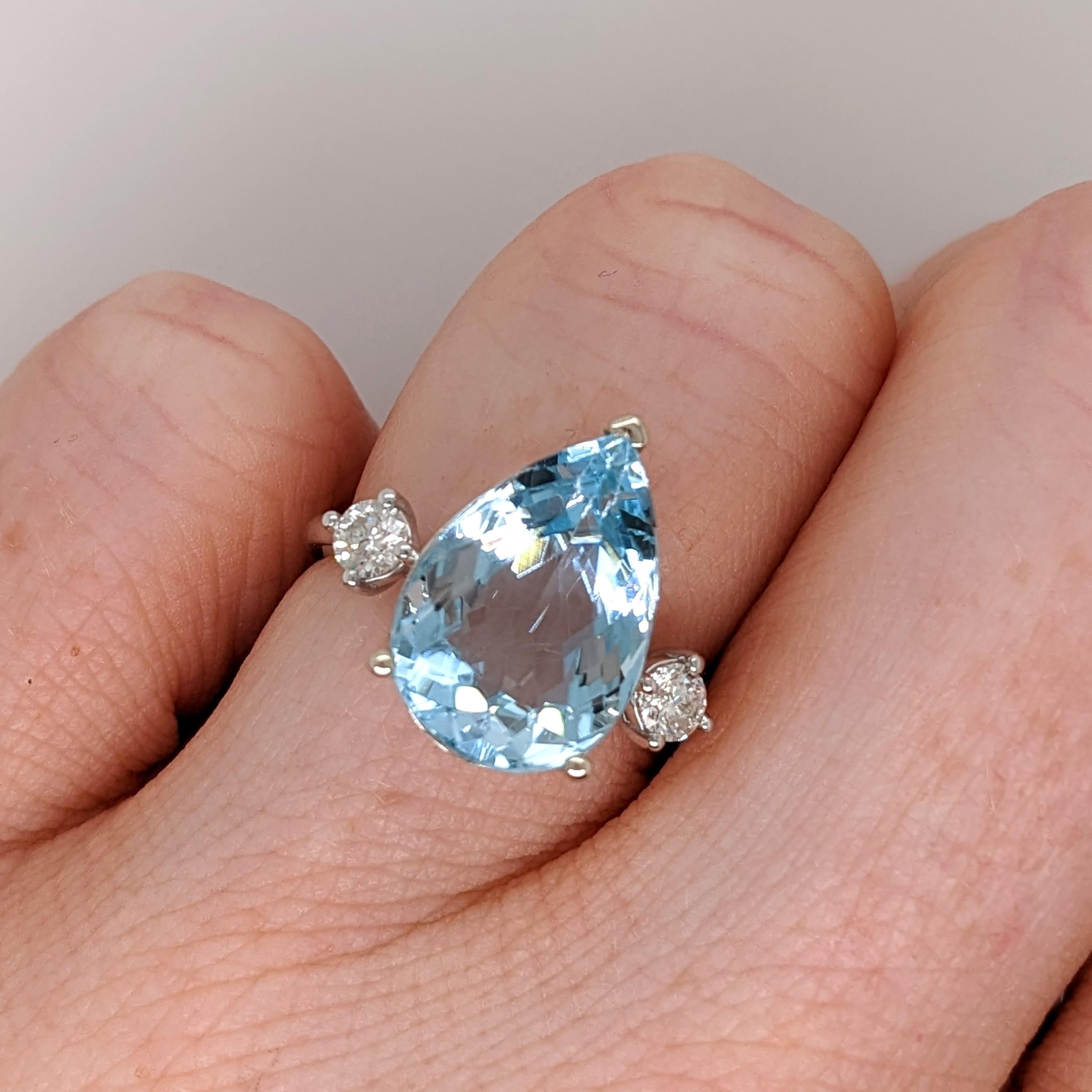 Aquamarine Ring w Natural Diamond Accents in Solid 14K White Gold Pear Cut 14x10