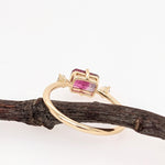 Bi-color Tourmaline Ring w Natural Diamonds in 14K Yellow Gold Emerald Cut 5x7mm