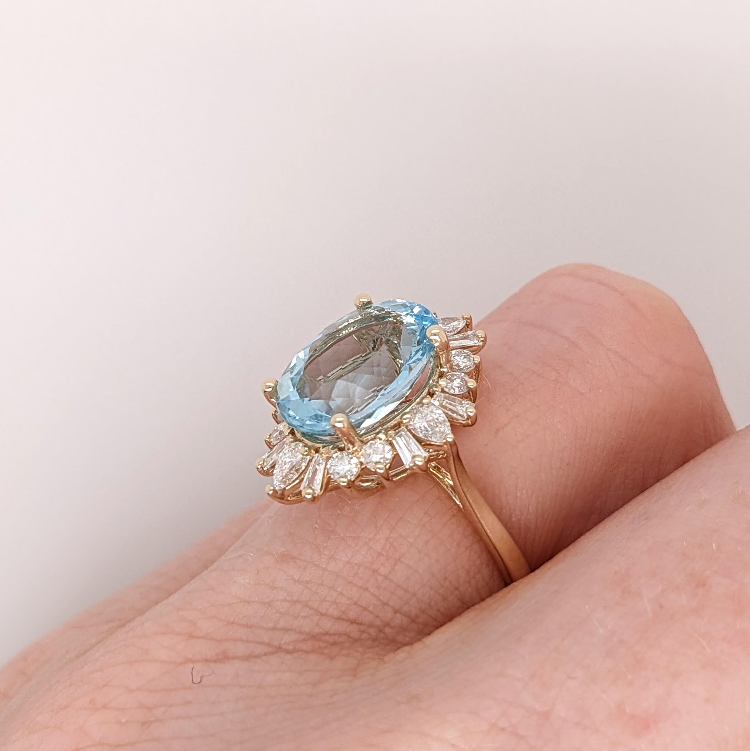 Fancy Aquamarine Ring w Natural Diamond Halo in Solid 14K Yellow Gold Oval 11x9