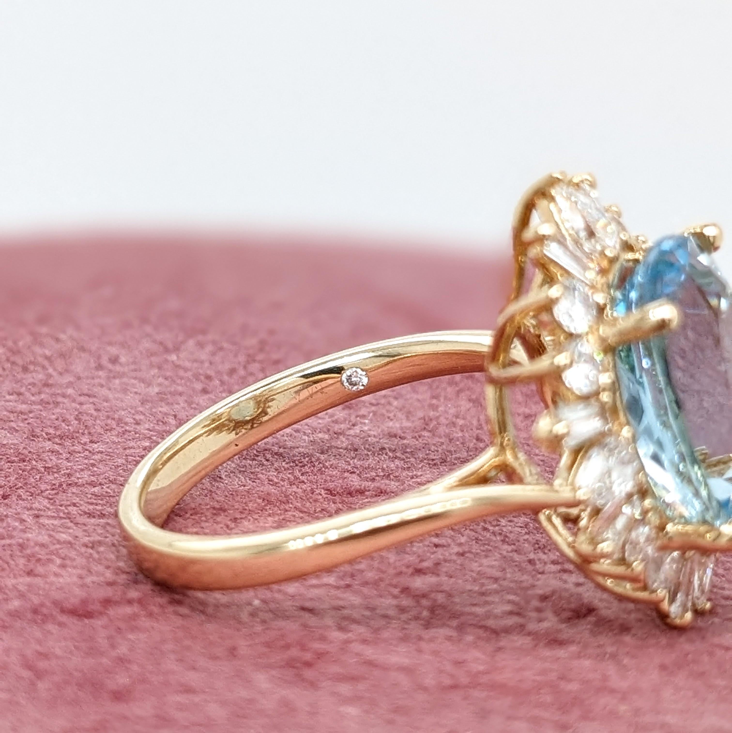 Fancy Aquamarine Ring w Natural Diamond Halo in Solid 14K Yellow Gold Oval 11x9