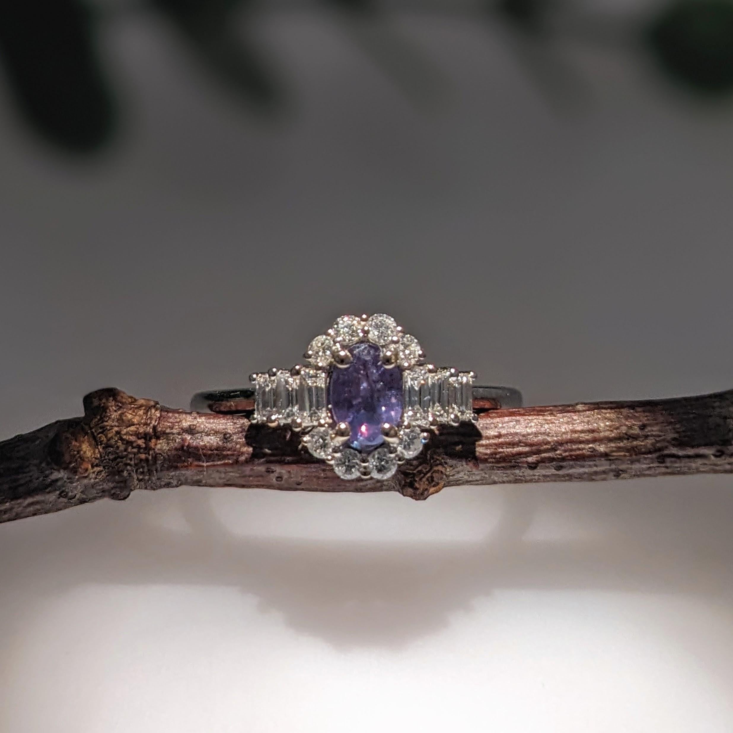 Natural Alexandrite Ring w Diamond Halo in Solid 14K White Gold Oval 6x4mm