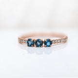 3 Stone London Topaz Ring w Natural Diamonds in Solid 14K Yellow Gold Round 3mm