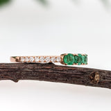 3 Stone Emerald Ring w Natural Diamonds in Solid 14K Yellow Gold Round 3mm