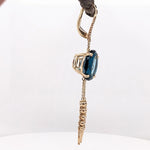 Stunning London Blue Topaz Dangle Earrings w Natural Diamonds in 14k Solid Gold