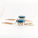 Stunning London Blue Topaz Dangle Earrings w Natural Diamonds in 14k Solid Gold