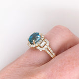 4.1ct Blue Zircon Ring w Natural Diamonds in Solid 14k Yellow Gold Oval 8x6mm