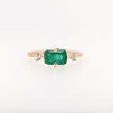 Emerald Ring w Natural Diamonds in Solid 14K Yellow Gold Emerald Cut 5x7mm
