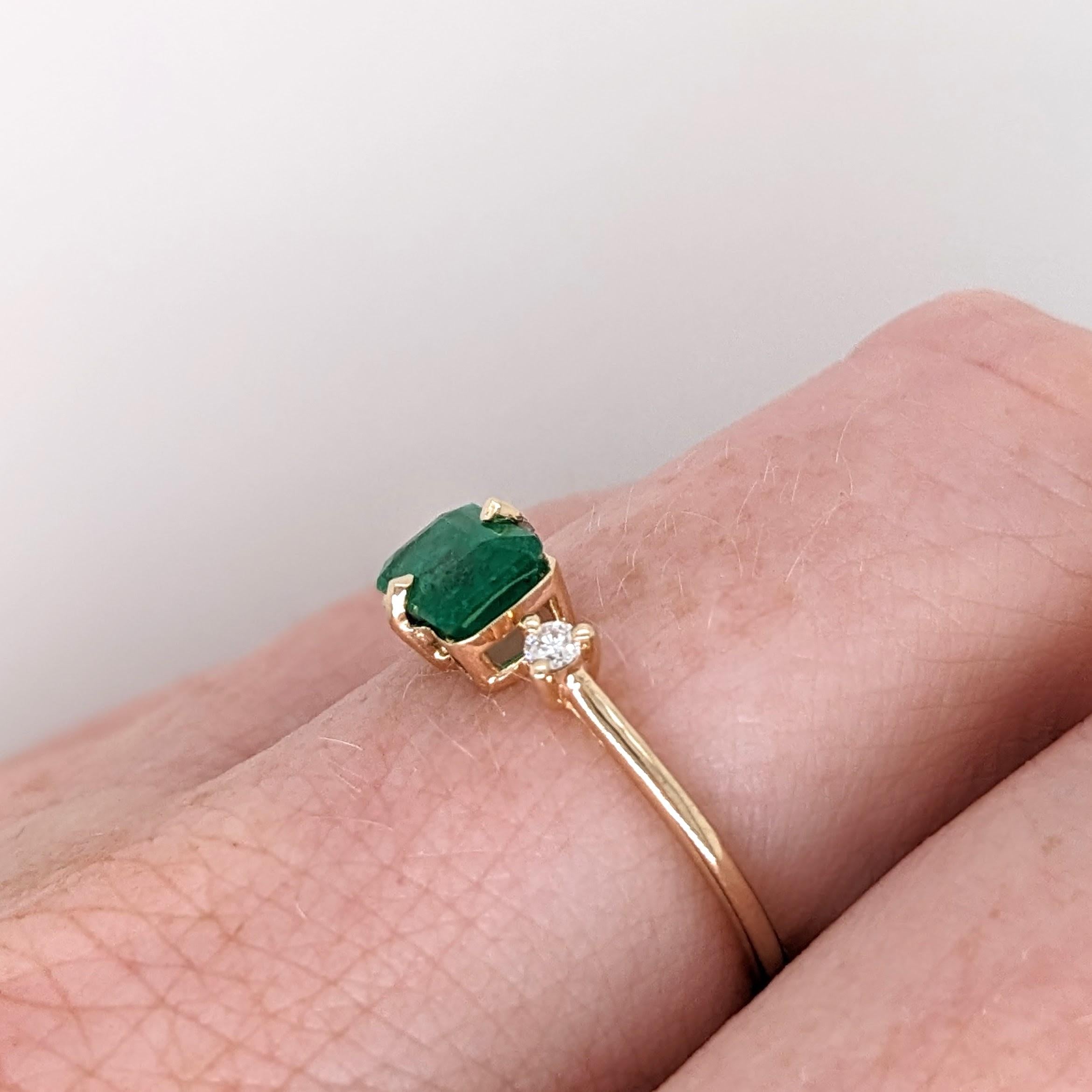 Emerald Ring w Natural Diamonds in Solid 14K Yellow Gold Emerald Cut 5x7mm
