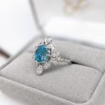 4.3ct Blue Zircon Ring w Natural Diamonds in Solid 14K White Gold Oval 9x7mm