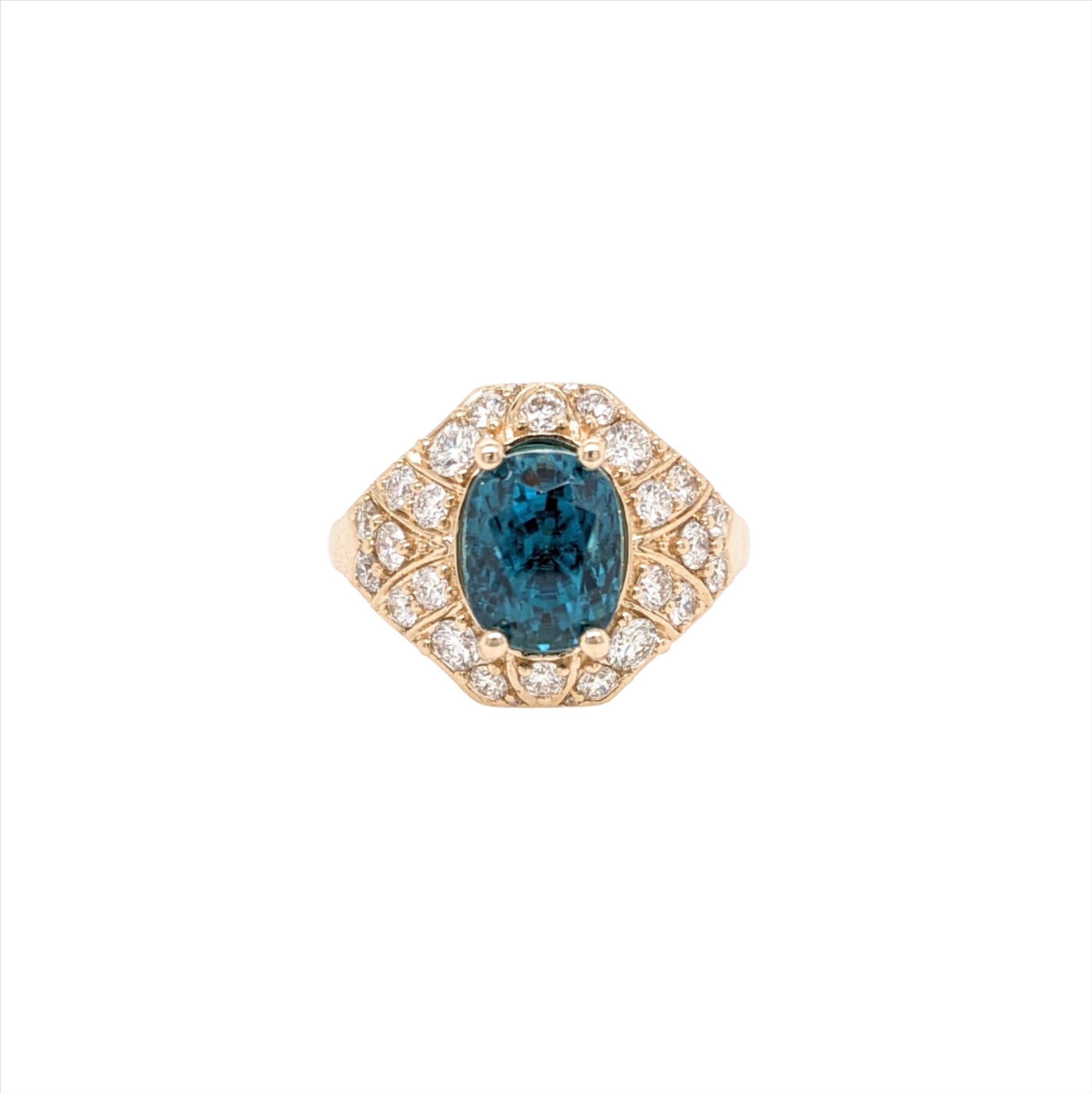 5.2ct Blue Zircon Ring w Natural Diamonds in Solid 14K Yellow Gold Oval 10x8mm