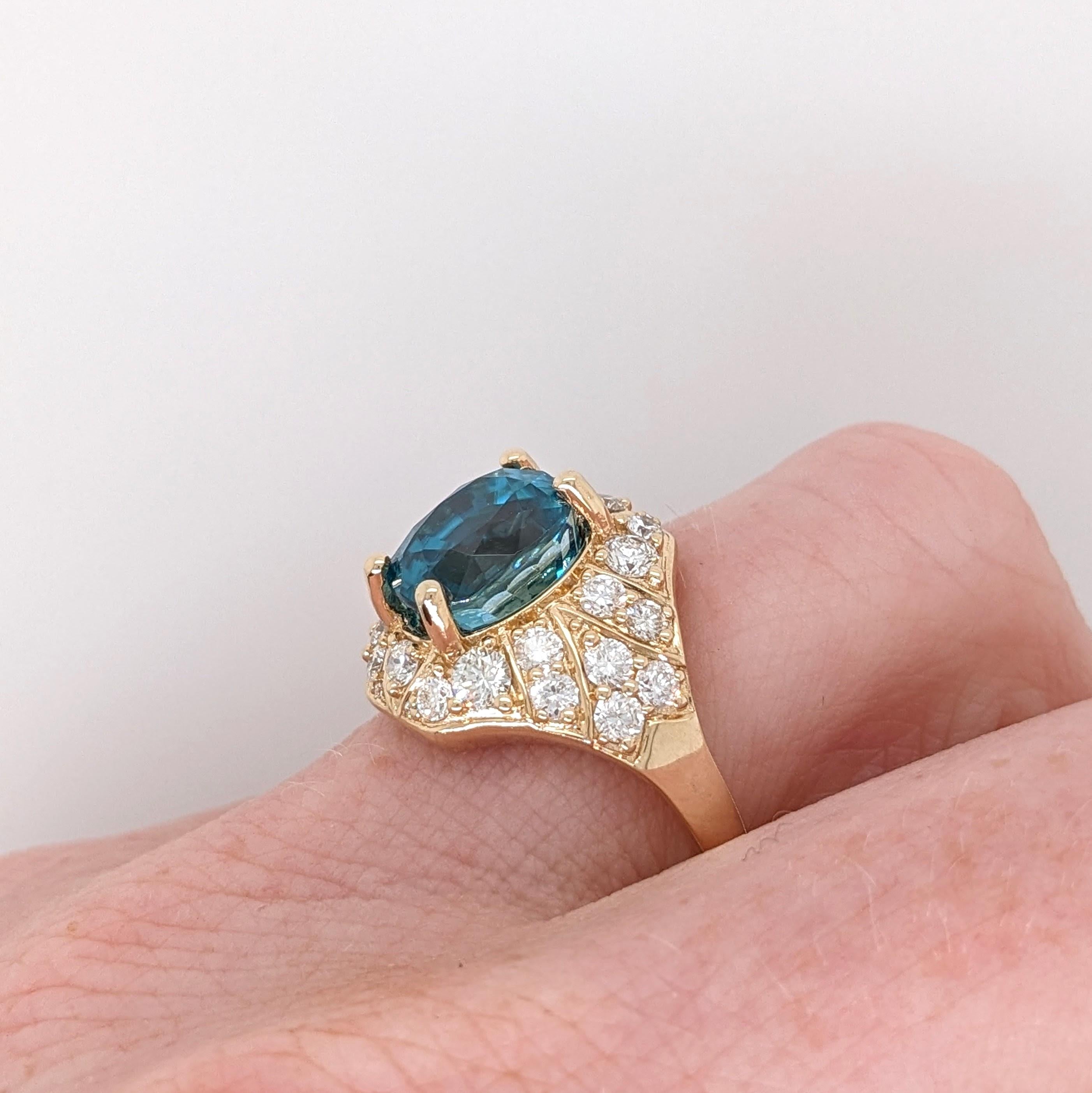 5.2ct Blue Zircon Ring w Natural Diamonds in Solid 14K Yellow Gold Oval 10x8mm
