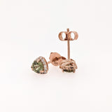 Demantoid Stud Earrings w Natural Diamond Halo In Solid 14K Rose Gold