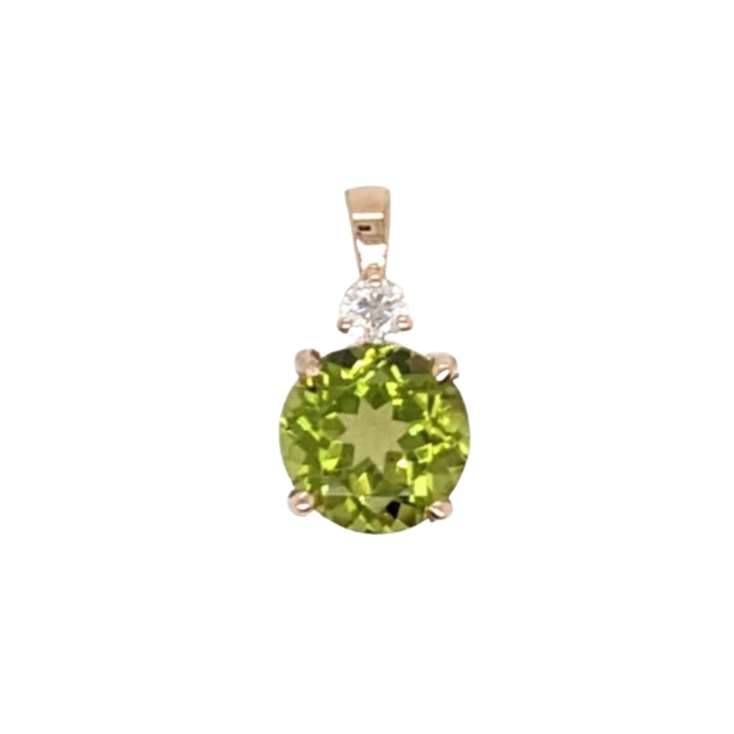 2ct Peridot Pendant with Natural Diamond in 14K Solid Yellow Gold