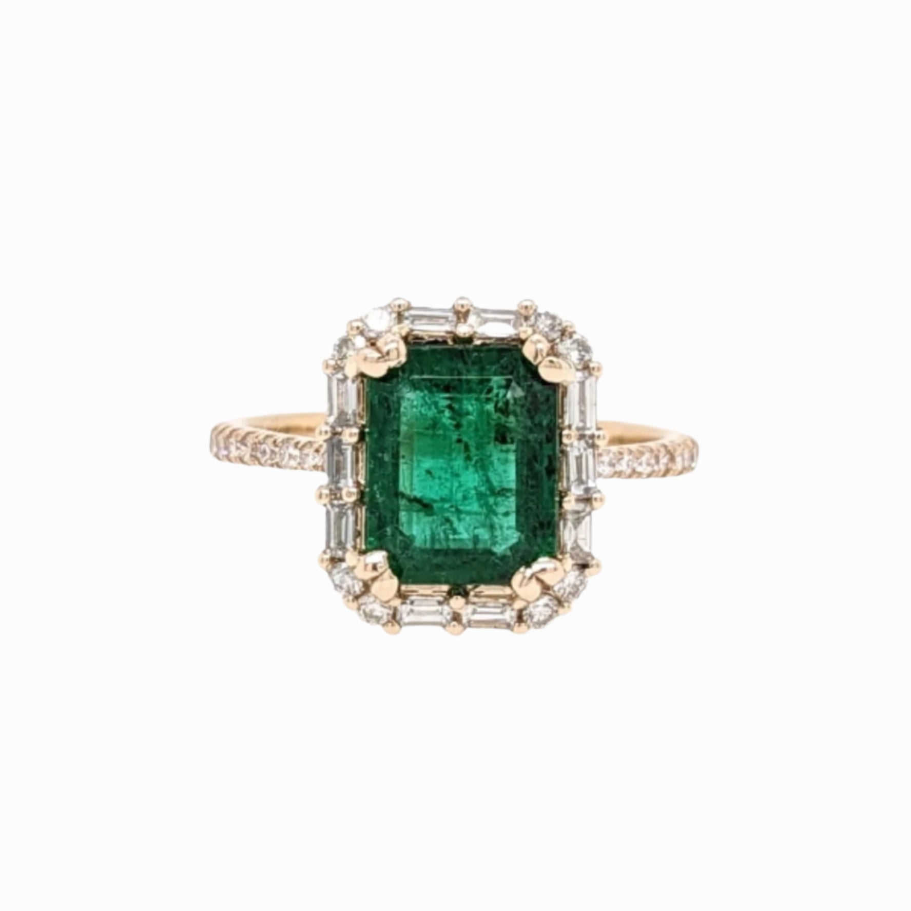 2ct Emerald Ring w Natural Diamonds in Solid 14k Yellow Gold Emerald cut 9x7mm