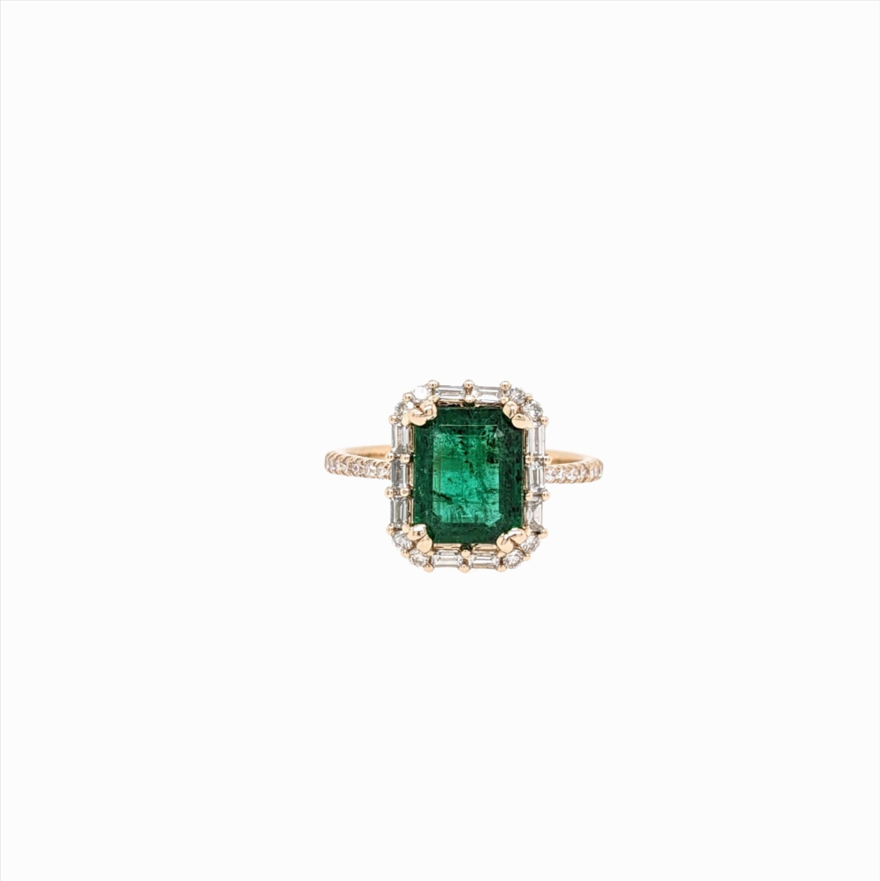 2ct Emerald Ring w Natural Diamonds in Solid 14k Yellow Gold Emerald cut 9x7mm