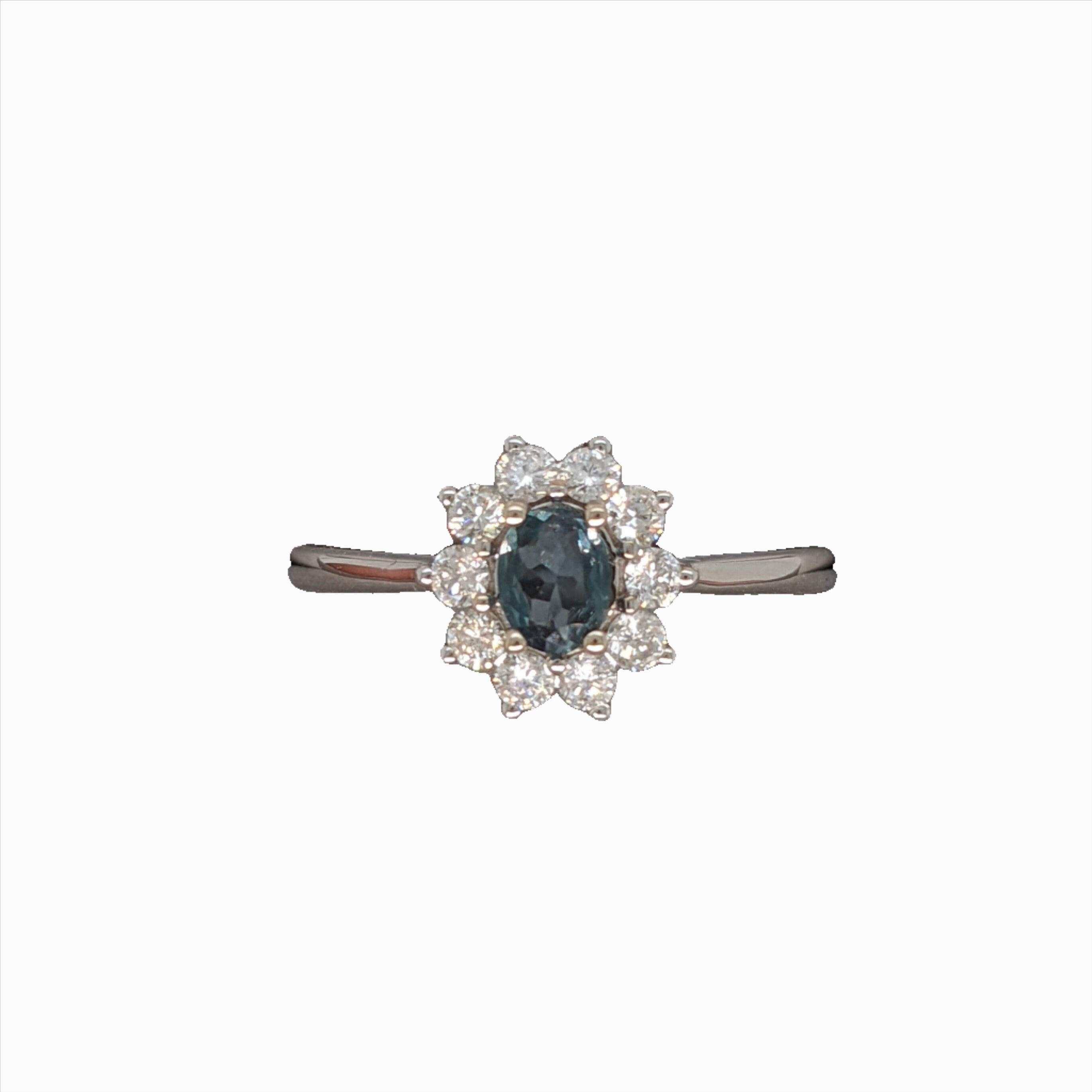 Natural Alexandrite Ring in Solid 14K White Gold with Natural Diamonds | OV 5x4