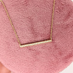 Pretty Pave Diamond Bar Necklace in Solid 14k Yellow or White Gold with Natural