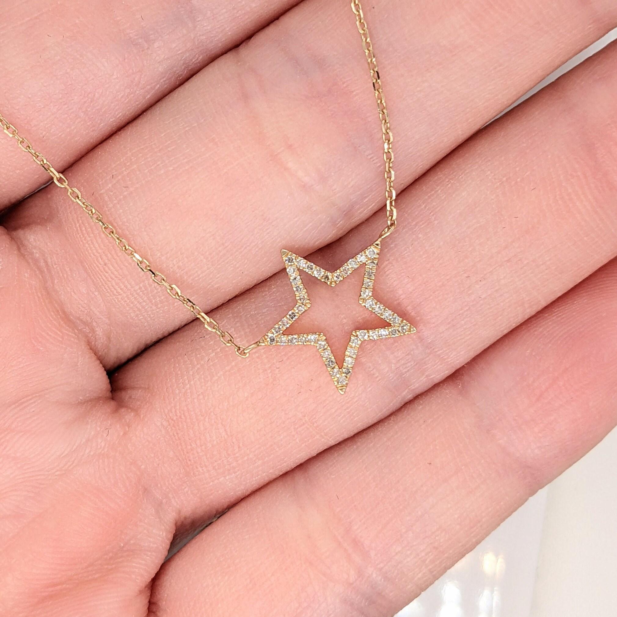Pretty Star Necklace in Solid 14k Gold with Natural Diamond Accents