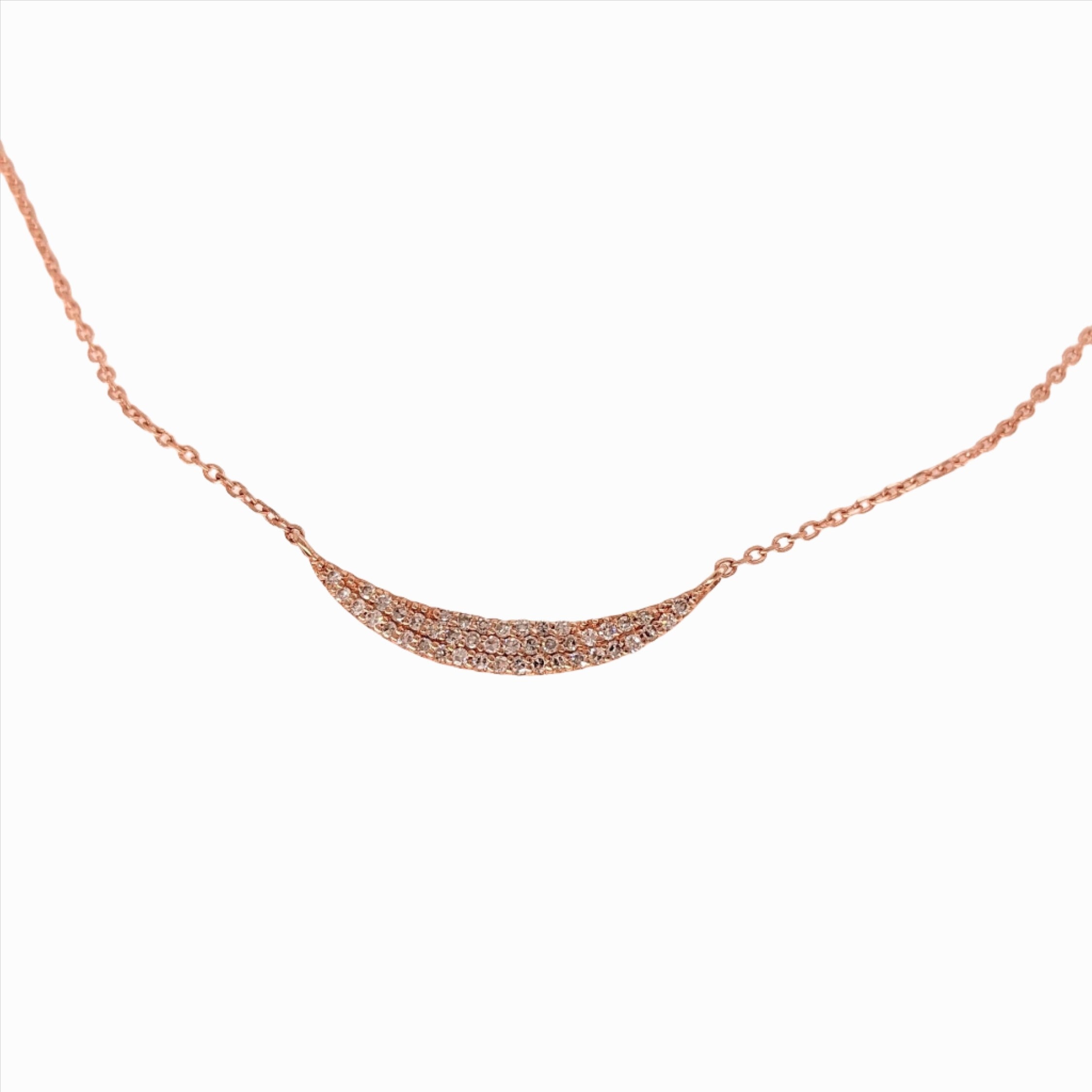Pretty Small Curve Necklace in Solid 14k Rose Gold with Natural Diamond Accents