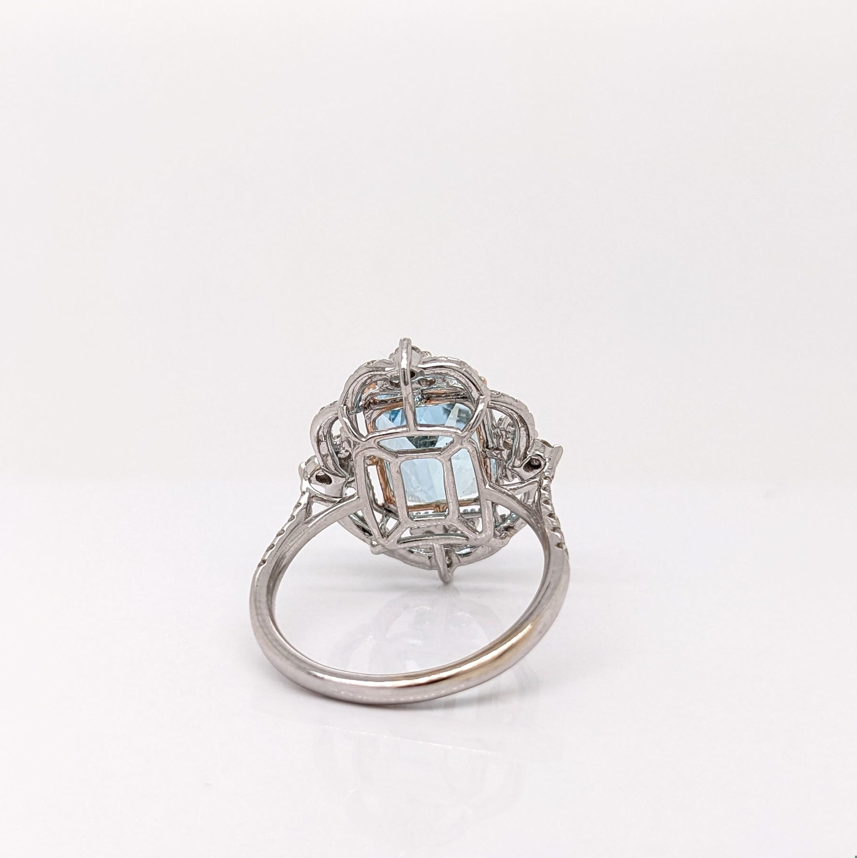 Stunning Aquamarine Ring in Solid 14K Dual Tone Gold with Natural Diamonds